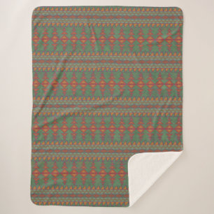 Southwest Sagebrush Green Geometric Design  Sherpa Blanket