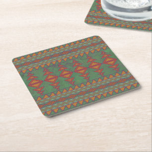 Southwest Sagebrush Green Geometric Design  Square Paper Coaster