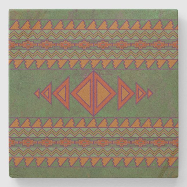 Southwest Sagebrush Green Geometric Design  Stone  Coaster (Front)
