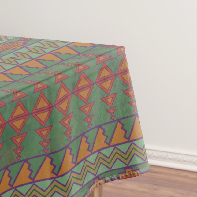 Southwest Sagebrush Green Geometric Design Tablecloth (In Situ)