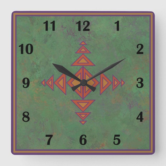 Southwest Sagebrush Green Geometric Regular Style  Square Wall Clock (Front)