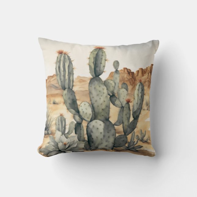 Southwest Serenade Cactus Watercolor Decorative Cushion (Front)