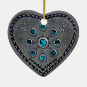 southwest silver heart ceramic tree decoration
