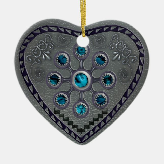 southwest silver heart ceramic tree decoration (Front)