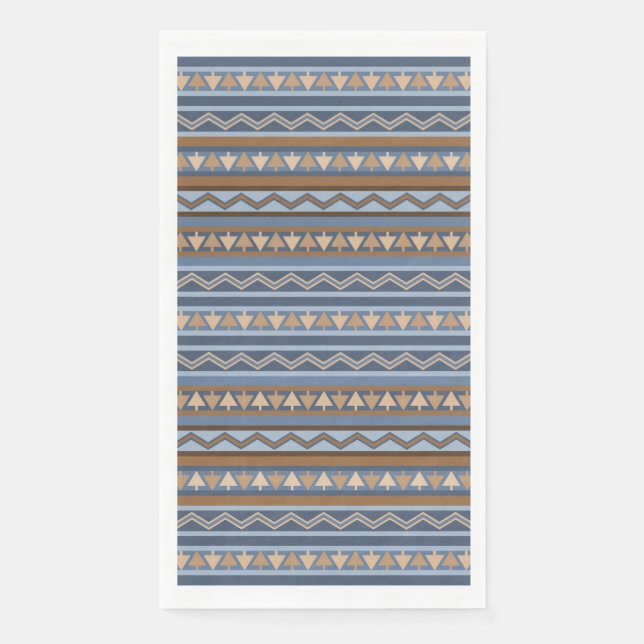 Southwest Style Blue and Brown Geometric Pattern Napkin (Front)