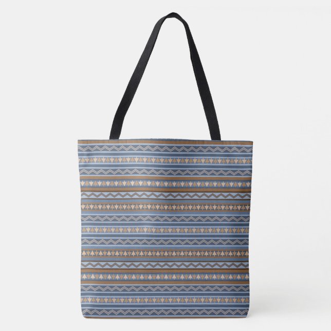Southwest Style Blue and Brown Geometric Pattern Tote Bag (Front)