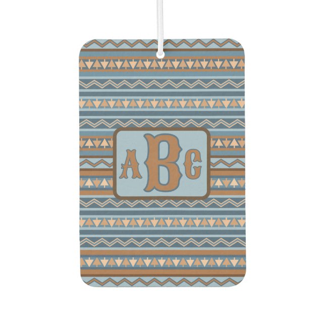 Southwest Style Blue Brown Geometric Personalised Car Air Freshener (Front)