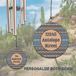 Southwest Style Blue Brown Geometric Personalised Wind Chime