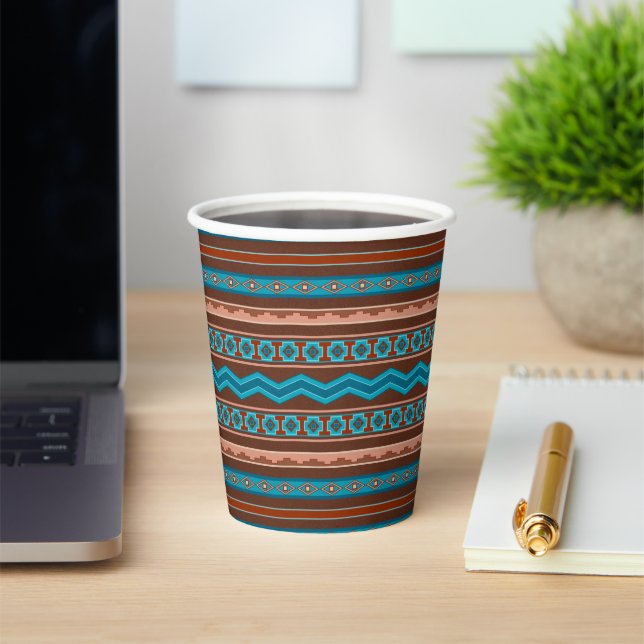 Southwest Style Geometric Cameron Gorge Design Paper Cups (Insitu)