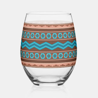 Southwest Style Geometric Cameron Gorge Design Stemless Wine Glass