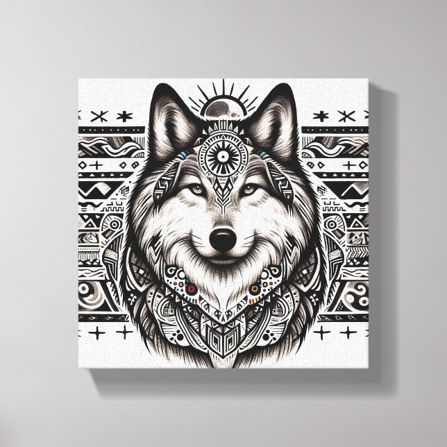 Southwest Style Wolf Face Canvas Print (Front)