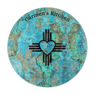 Southwest Style Zia Heart Turquoise New Mexico Cutting Board