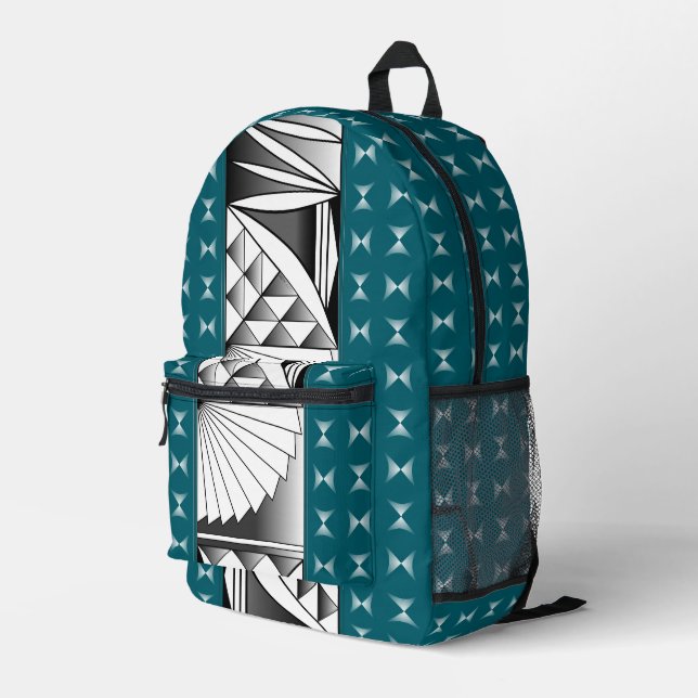Southwest Sunrise in Deep Teal Printed Backpack (Back Corner Right)