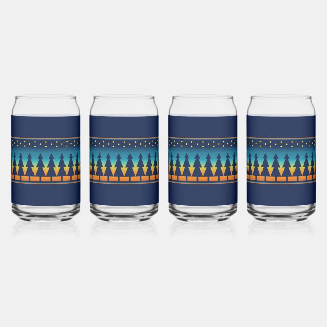 Southwest Sunset Pines Blue Can Glass (Front)