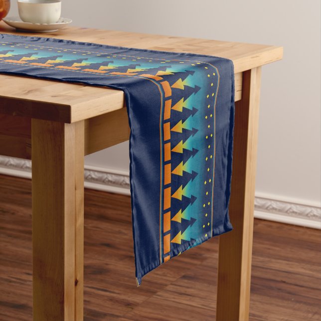 Southwest Sunset Pines Blue Long Table Runner (In Situ)