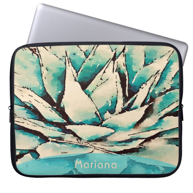 Southwest Teal Agave Succulent Laptop Sleeve (Front)