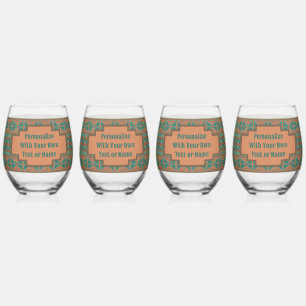 Southwest Teal Copper Colour Geometric Personalise Stemless Wine Glass