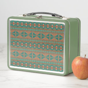 Southwest Teal Copper Colours Geometric Pattern Metal Lunch Box