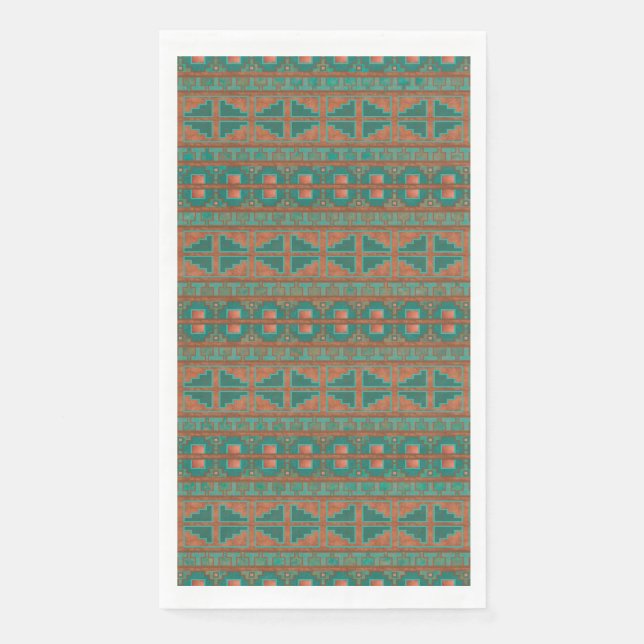 Southwest Teal Copper Colours Geometric Pattern Napkin (Front)