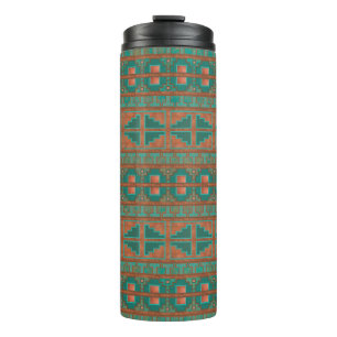 Southwest Teal Copper Colours Geometric Pattern Thermal Tumbler