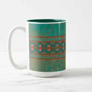 Southwest Teal Copper Colours Geometric Pattern Two-Tone Coffee Mug