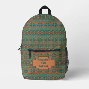 Southwest Teal Copper Geometric Print Personalised Printed Backpack