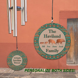 Southwest Teal Design Javelina Family Personalised Wind Chime