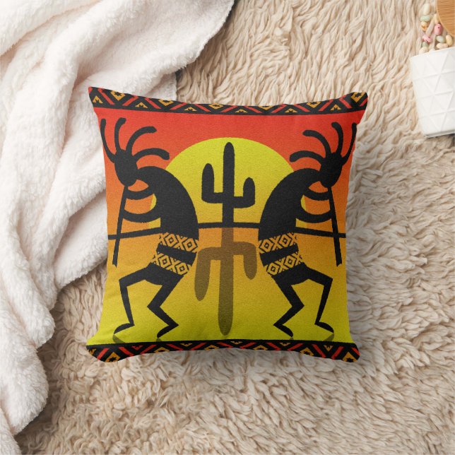 Southwest Tribal Cactus  Kokopelli Design Cushion (Blanket)