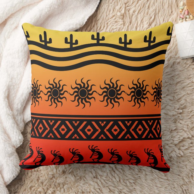 Southwest Tribal Desert Sun Cactus Kokopelli Cushion (Blanket)