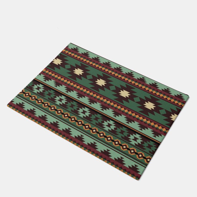 Southwest tribal green brown doormat (Angled)