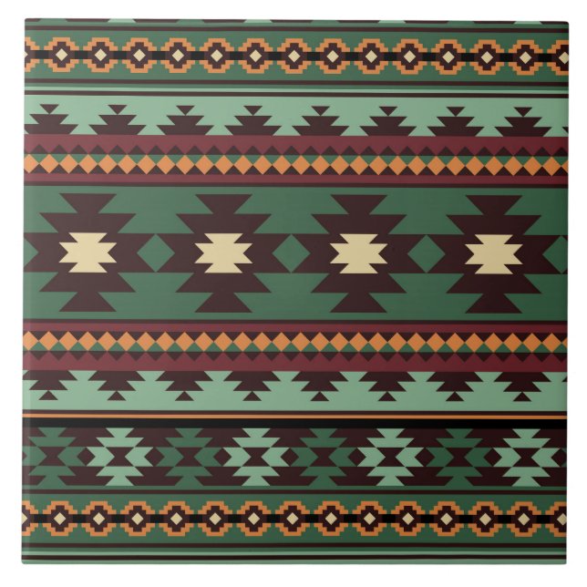 Southwest tribal green brown tile (Front)