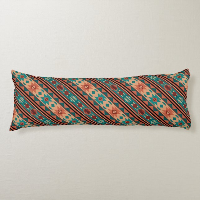Southwest Tribal Pattern Turquoise Terracotta Body Cushion (Front)