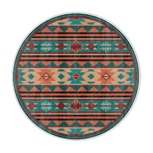 Southwest Tribal Pattern Turquoise Terracotta Cutting Board