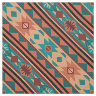 Southwest Tribal Pattern Turquoise Terracotta Fabric