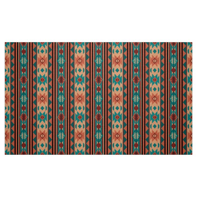 Southwest Tribal Pattern Turquoise Terracotta Fabric (Fat Quarter)