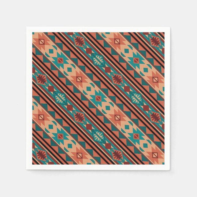 Southwest Tribal Pattern Turquoise Terracotta Napkin (Front)