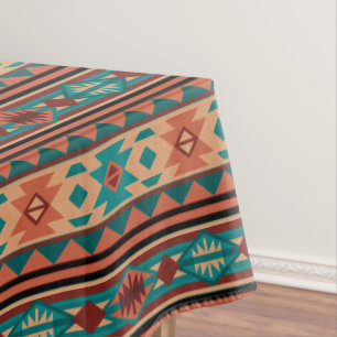Southwest Tribal Pattern Turquoise Terracotta Tabl Tablecloth