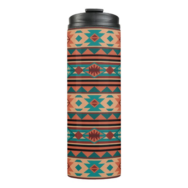Southwest Tribal Pattern Turquoise Terracotta Thermal Tumbler (Front)