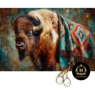 Southwest Turquoise Bison Portrait Tissue Paper