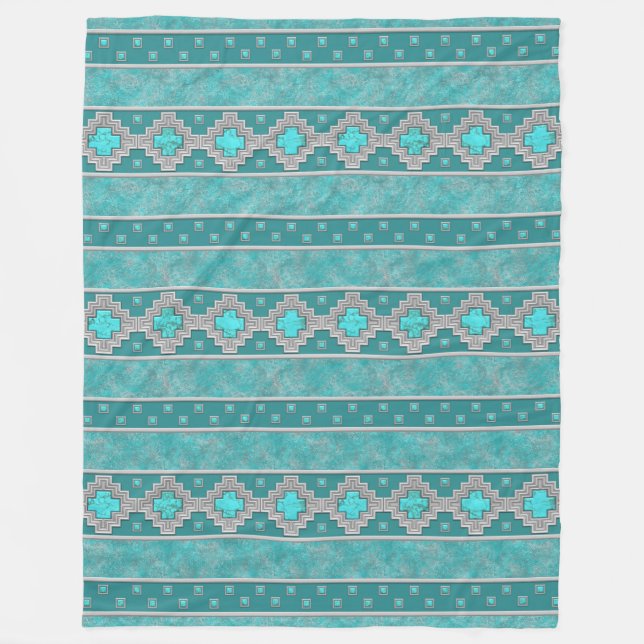 Southwest Turquoise Fleece Blanket (Front)