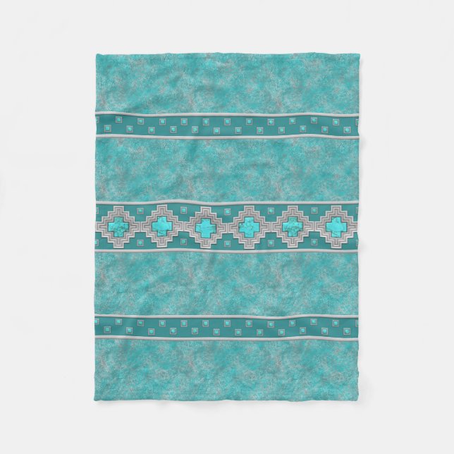 Southwest Turquoise Fleece Blanket (Front)