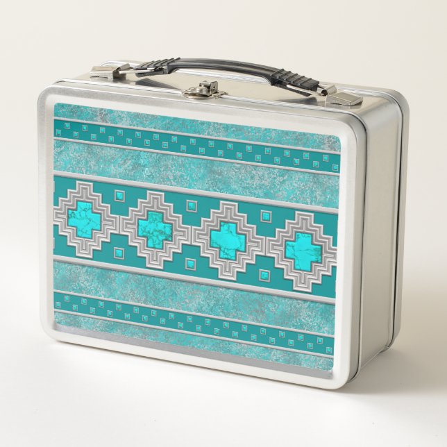 Southwest Turquoise Metal Lunch Box (Front)
