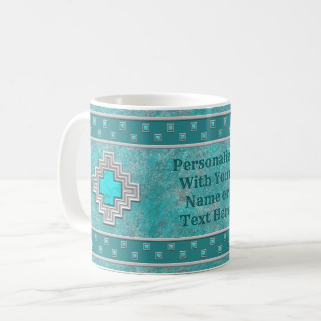 Southwest Turquoise Personalised Coffee Mug (Front Left)