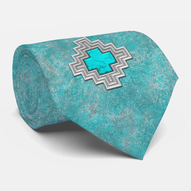 Southwest Turquoise Stone Design Tie (Rolled)