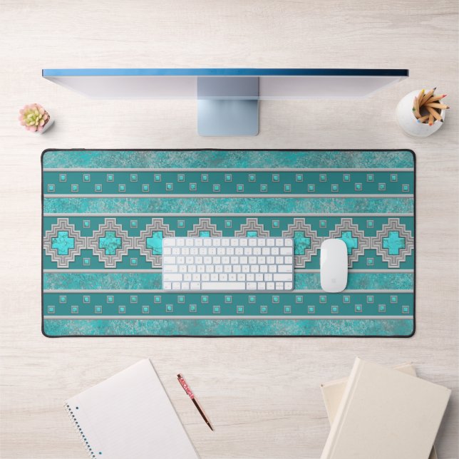Southwest Turquoise Stone Geometric Pattern Desk Mat (Office 1)
