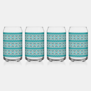 Southwest Turquoise Stones Geometric Pattern Can Glass