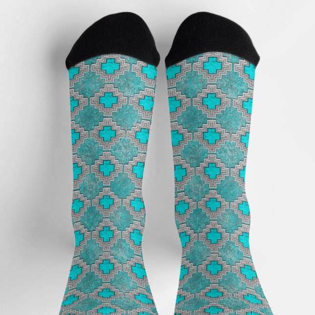 Southwest Turquoise Stones Geometric Pattern Socks (Top)