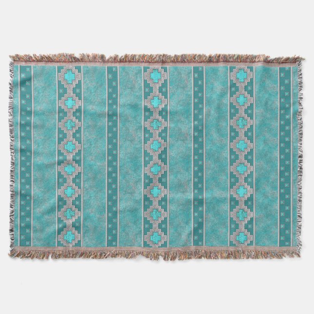 Southwest Turquoise Throw Blanket (Front)