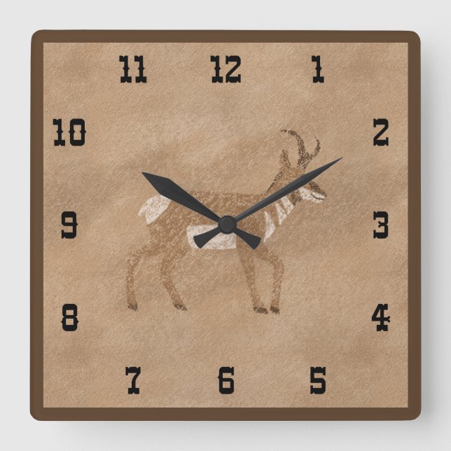 Southwest Walking Pronghorn Antelope Square Wall Clock (Front)