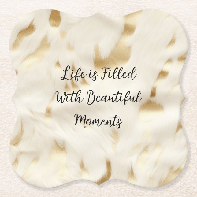 Southwest Western Gold White Cowhide  Paper Coaster (Front)